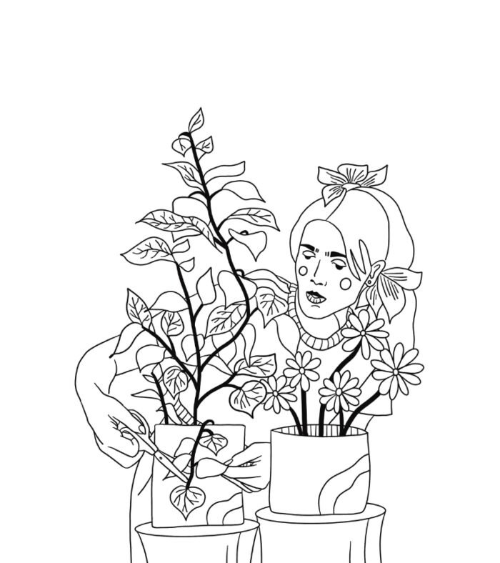 planten kleurplaat met vrouw
