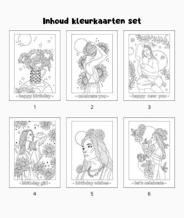Kleurkaarten Set (6x) - A6 - Birthday - Afbeelding 2