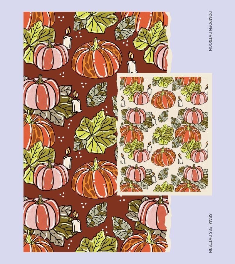 Pompoen illustratie - Naadloos patroon - 3pack - Afbeelding 5